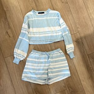 Zesica Striped Lounge Set in Blue and White